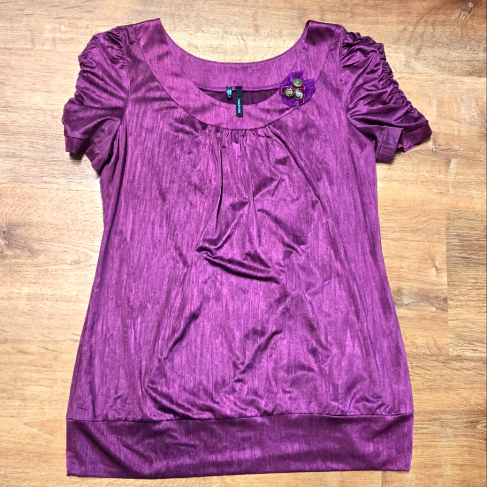 Maurices Purple Puff Sleeve Ruched Blouse